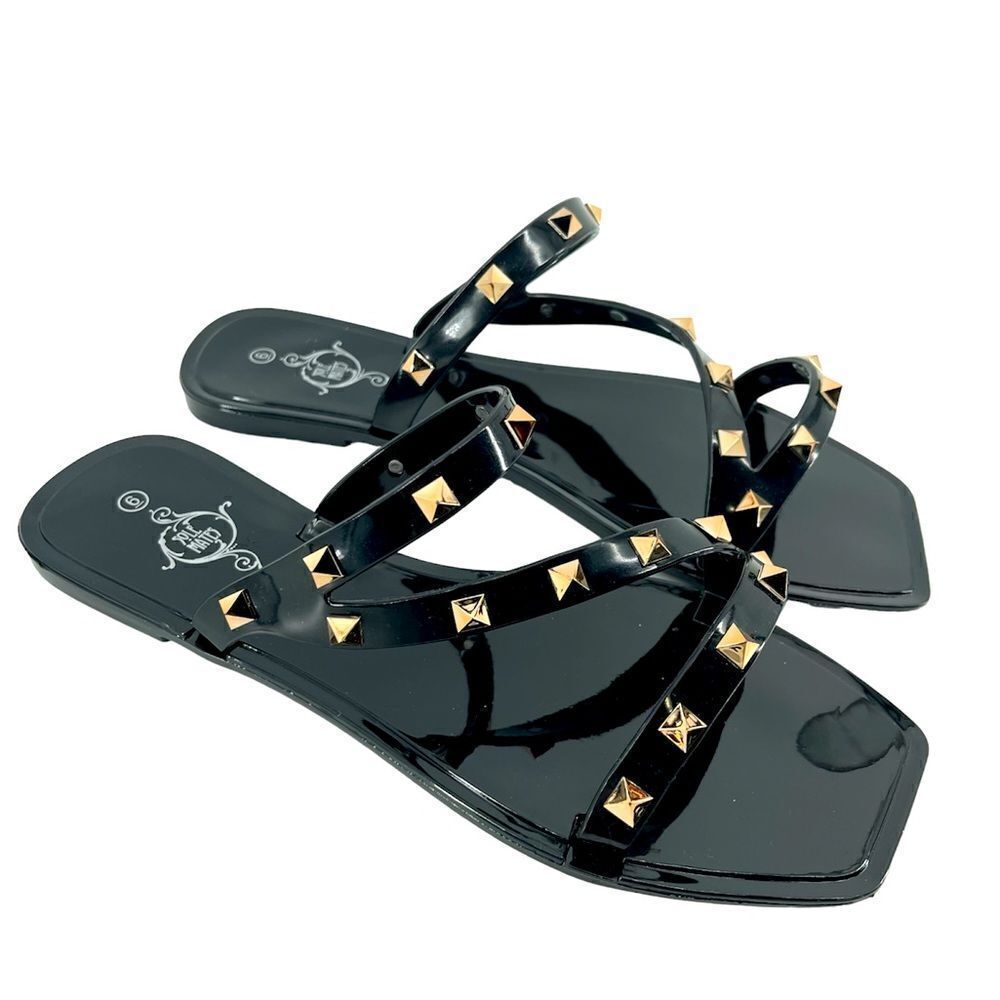 Sole Mates Women’s Black Jelly PVC Studded Strappy Slide Sandals Size 6